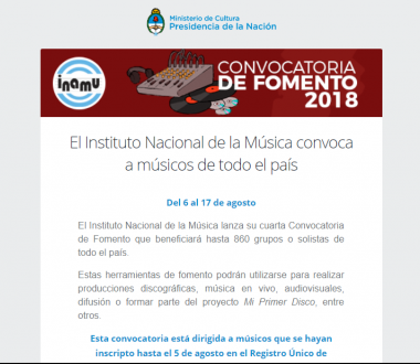 El Instituto Nacional de la Música convoca a músicos de todo el país